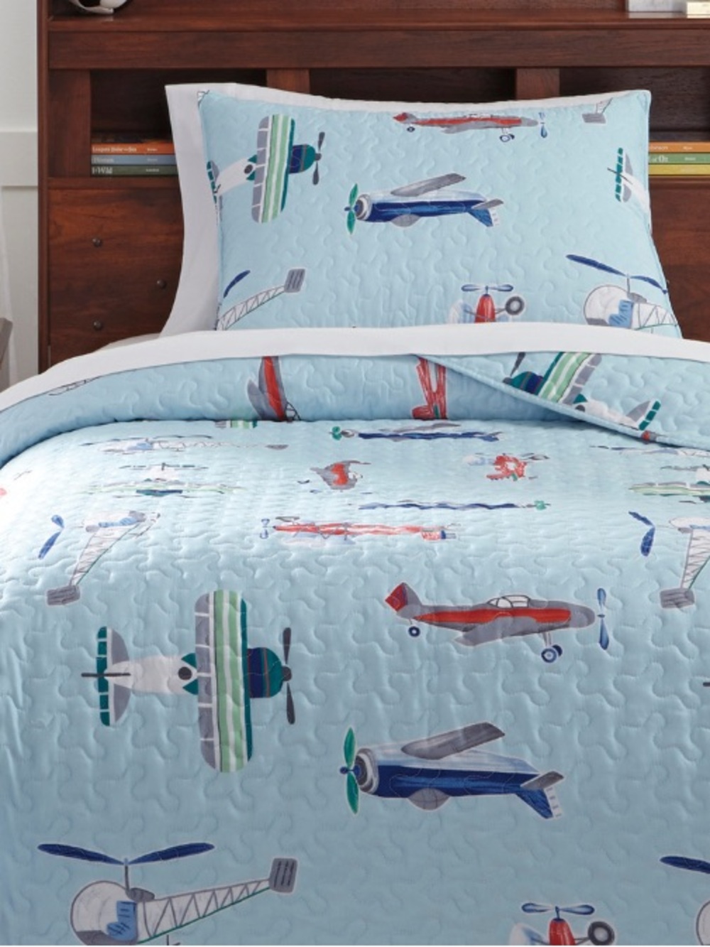 Light Blue Airplane twin Quilted Comforter Set